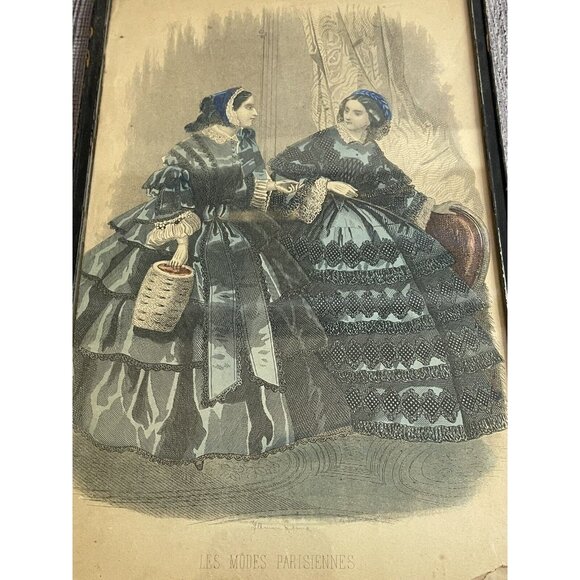 Antique Les Modes Parisiennes Petersons Magazine February 1858 Framed Print - Picture 4 of 8